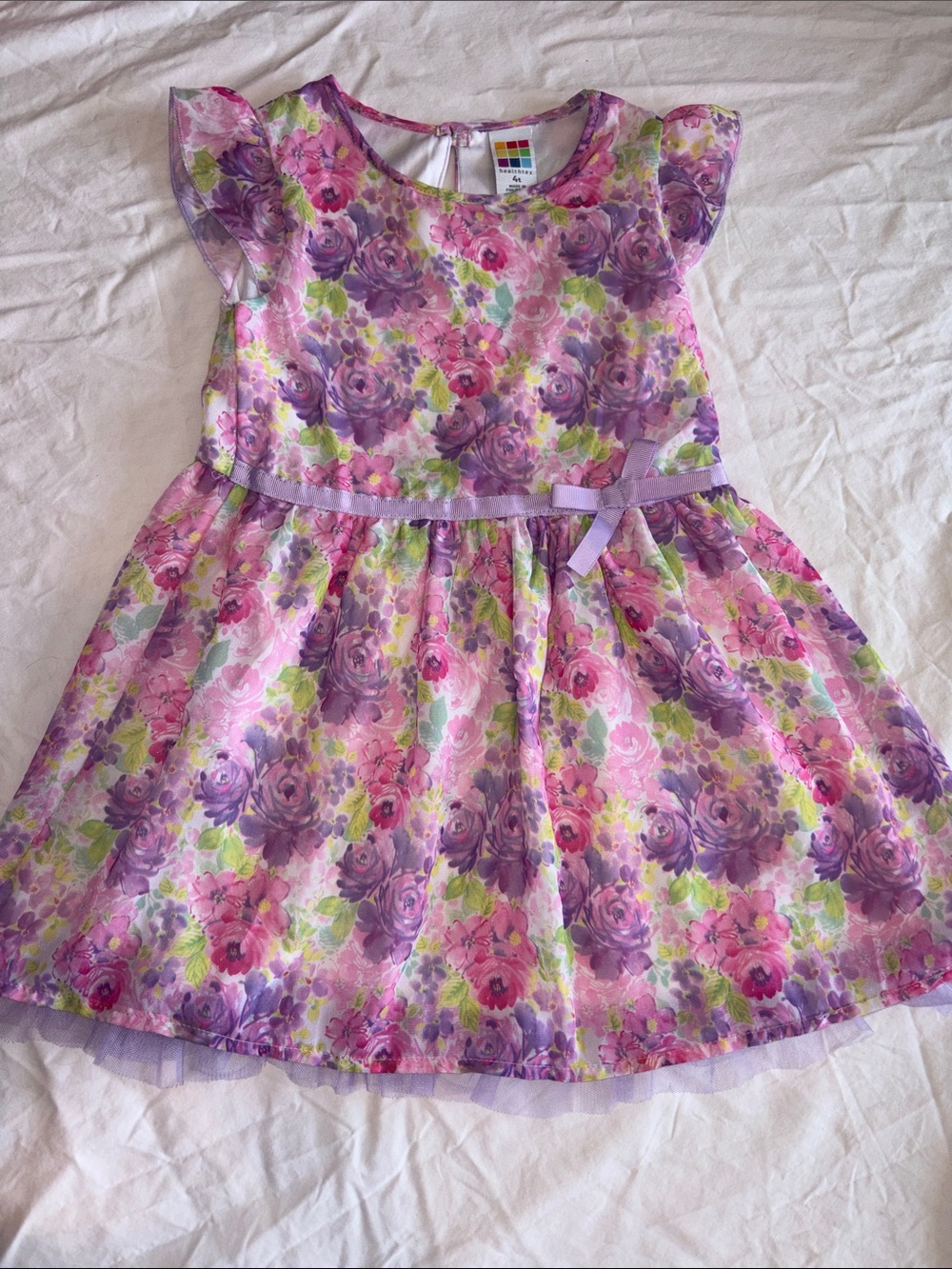 healthtex Purple and Pink Floral Girls Party Dress with Bow